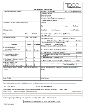 California Unit Renters Insurance Application