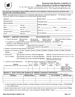 Commercial Equine Liability Application