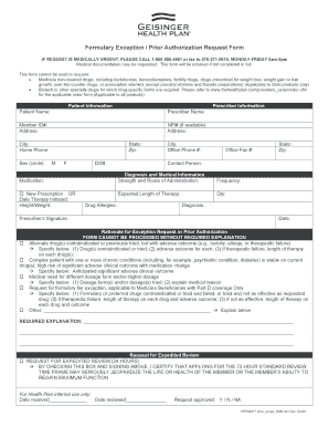 Formulary Exception Prior Authorization Request Form