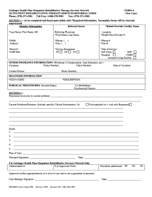 Geisinger Health Plan Outpatient Rehabilitative Therapy Services Referral Form