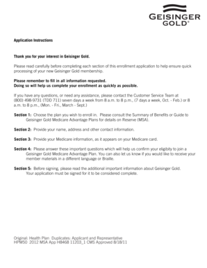 Geisinger Gold Medicare Advantage Enrollment Application