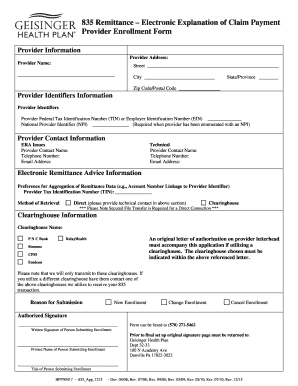 Provider Enrollment Form for Electronic Remittance Advice
