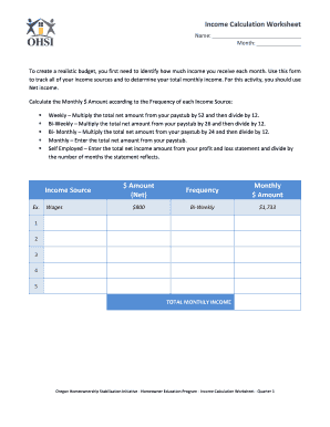 Amherst college financial aid calculator - Income Calculation Worksheet - Oregon Homeownership ...