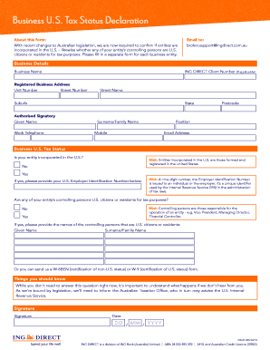 Business U.S. Tax Status Declaration