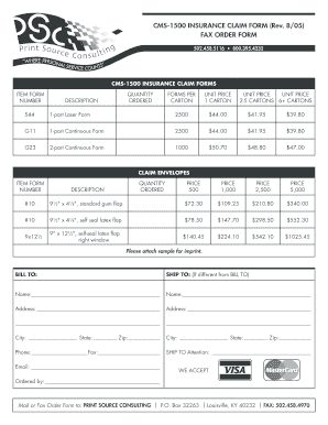 CMS-1500 Insurance Claim Form Order