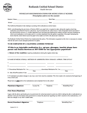 Physician's Recommendations for Medication at School