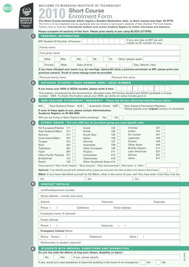 Manukau Institute of Technology Short Course Enrolment Form