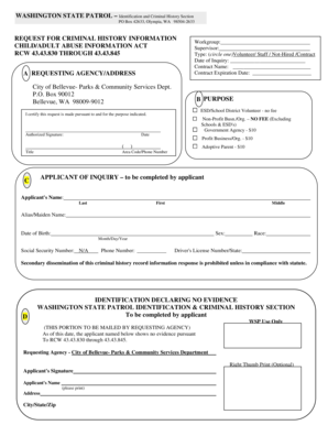 Washington State Criminal History Request Form