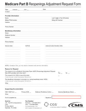 Medicare Part B Reopenings Adjustment Request Form