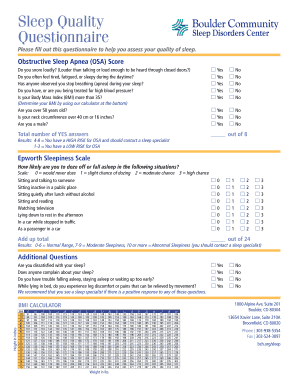 Sleep Quality Questionnaire
