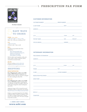 Prescription Fax Form for Veterinary Medications
