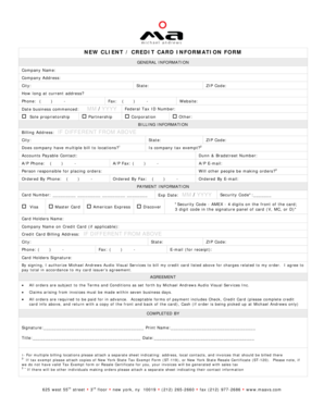 New Client Credit Card Information Form