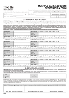 Mutual Fund Bank Account Registration Form