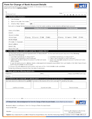Form for Change of Bank Account Details