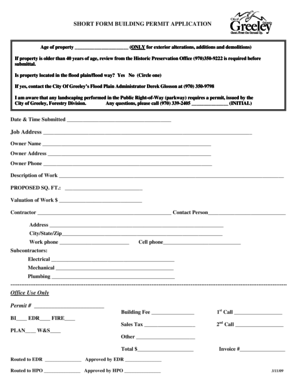 Short Form Building Permit Application