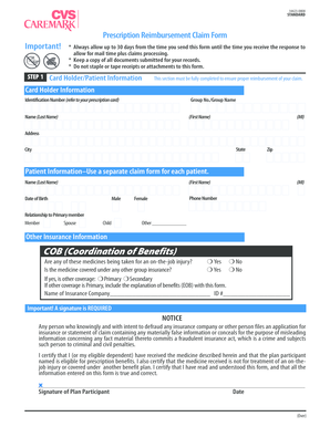 Prescription Reimbursement Claim Form