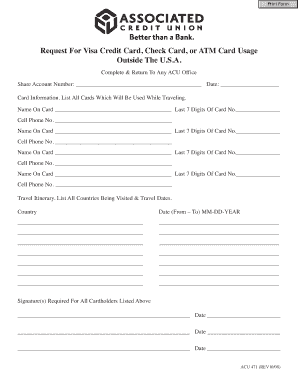 Request for Visa Credit Card Usage Outside the U.S.A.