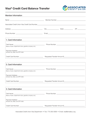 Visa Credit Card Balance Transfer Form