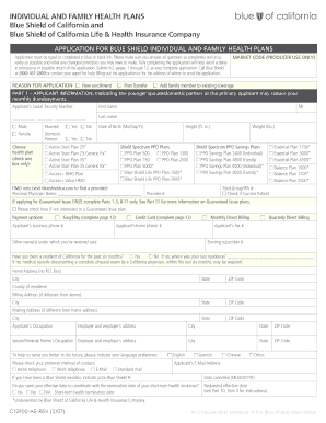 Blue Shield California Individual and Family Health Plans Application
