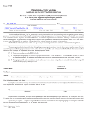 Virginia Sales and Use Tax Certificate of Exemption