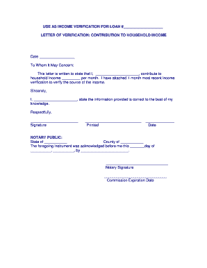 Letter of Verification Contribution to Household Income
