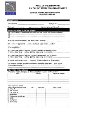 Central Florida Neurosurgery Institute Medical History Form