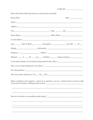 Chiropractic Patient Intake Form