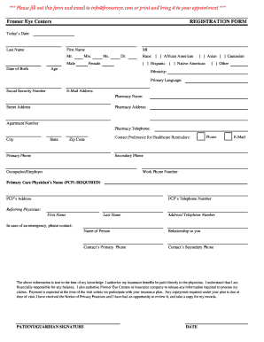 Fromer Eye Centers Registration Form