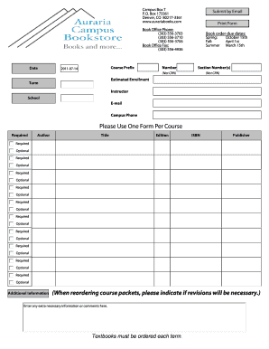 Auraria Book Order Form
