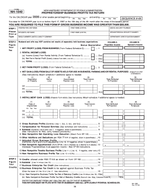 New Hampshire Proprietorship Business Profits Tax Return