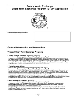 Rotary Youth Exchange Short-Term Exchange Program Application