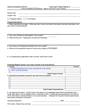Rotary District Simplified Grant Report