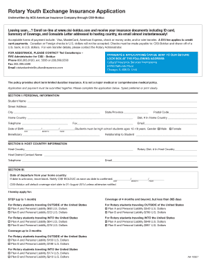 Rotary Youth Exchange Insurance Application