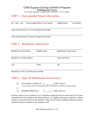 Child Support Savings Initiative Withdrawal Form