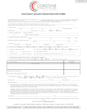 Coastline Community College Military Registration Form