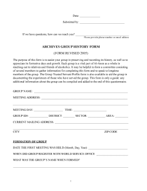 Al-Anon Group History Form