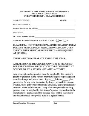 Iowa Grant School District Health Information & Medication Consent Form