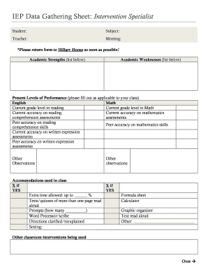 IEP Data Gathering Sheet