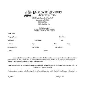 Section 125 Employee Waiver Form