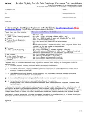 Proof of Eligibility Form for Small Employers