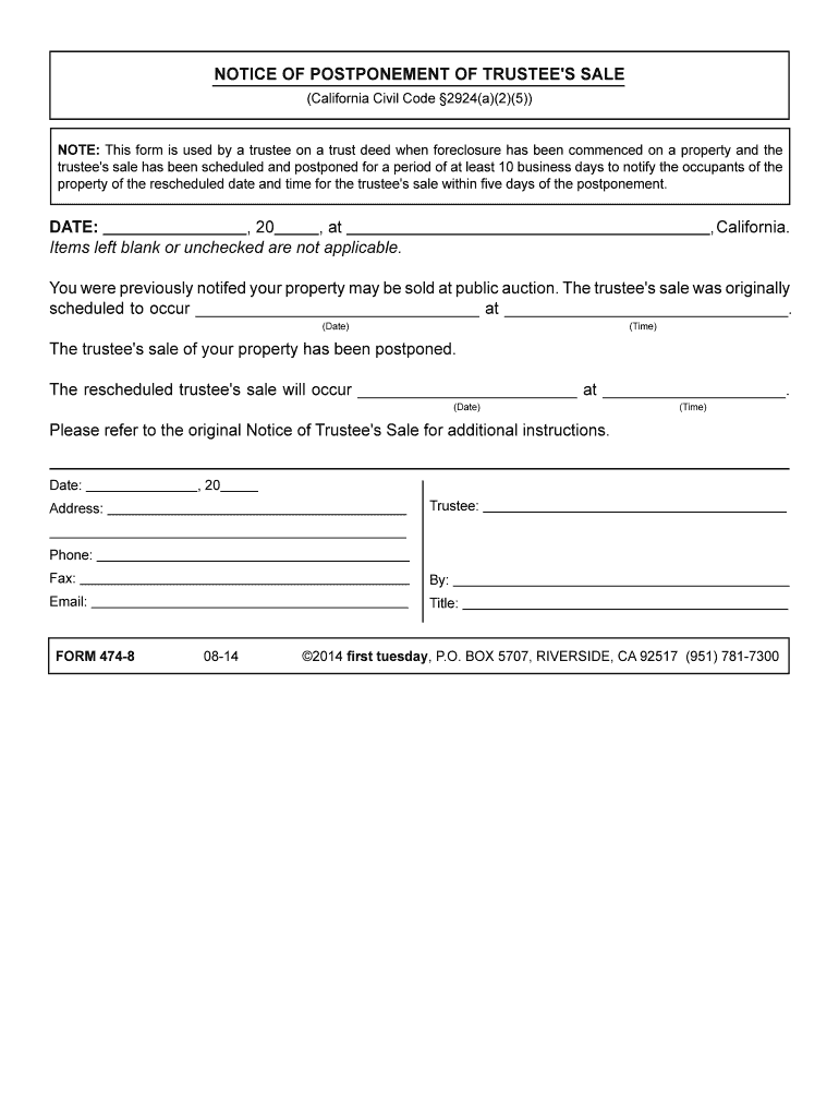 Fillable Online notice of postponement of trustee's sale Fax Email