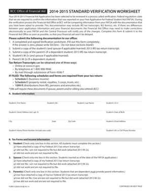 2014-2015 Standard Verification Worksheet