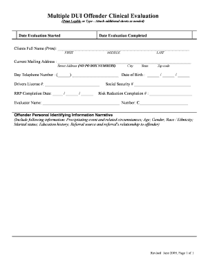 Multiple DUI Offender Clinical Evaluation Form