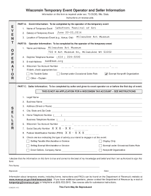 Wisconsin Temporary Event Operator and Seller Information