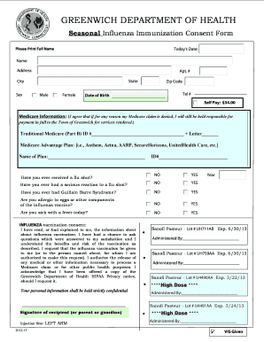 Greenwich Influenza Immunization Consent Form