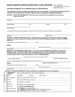 South Dakota Vital Record Fee Waiver Request