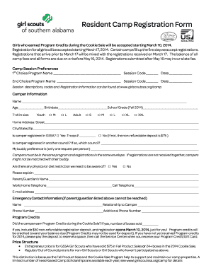 Girl Scouts of Southern Alabama Resident Camp Registration Form