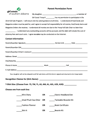 Girl Scout Fall Sale Permission Form