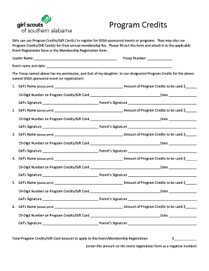 Girl Scouts Program Credits Authorization Form