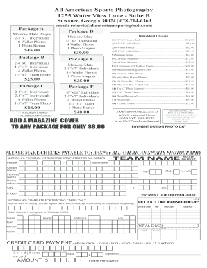 All American Sports Photography Order Form